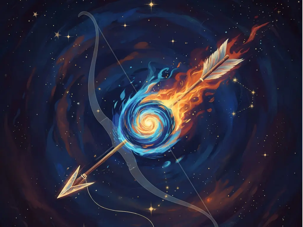 A conceptual image of a Sagittarius man against a backdrop of stars and nebulae.